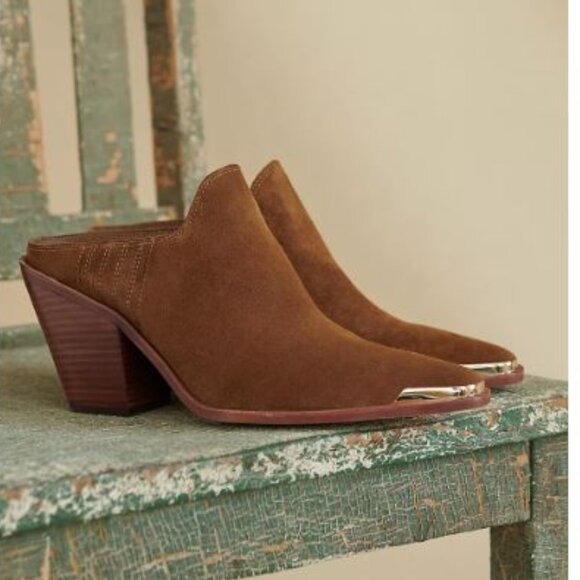 Dolce Vita Western Suede Heeled Mules in Brown from Anthropologie - Size 9 - NWT - Picture 1 of 13